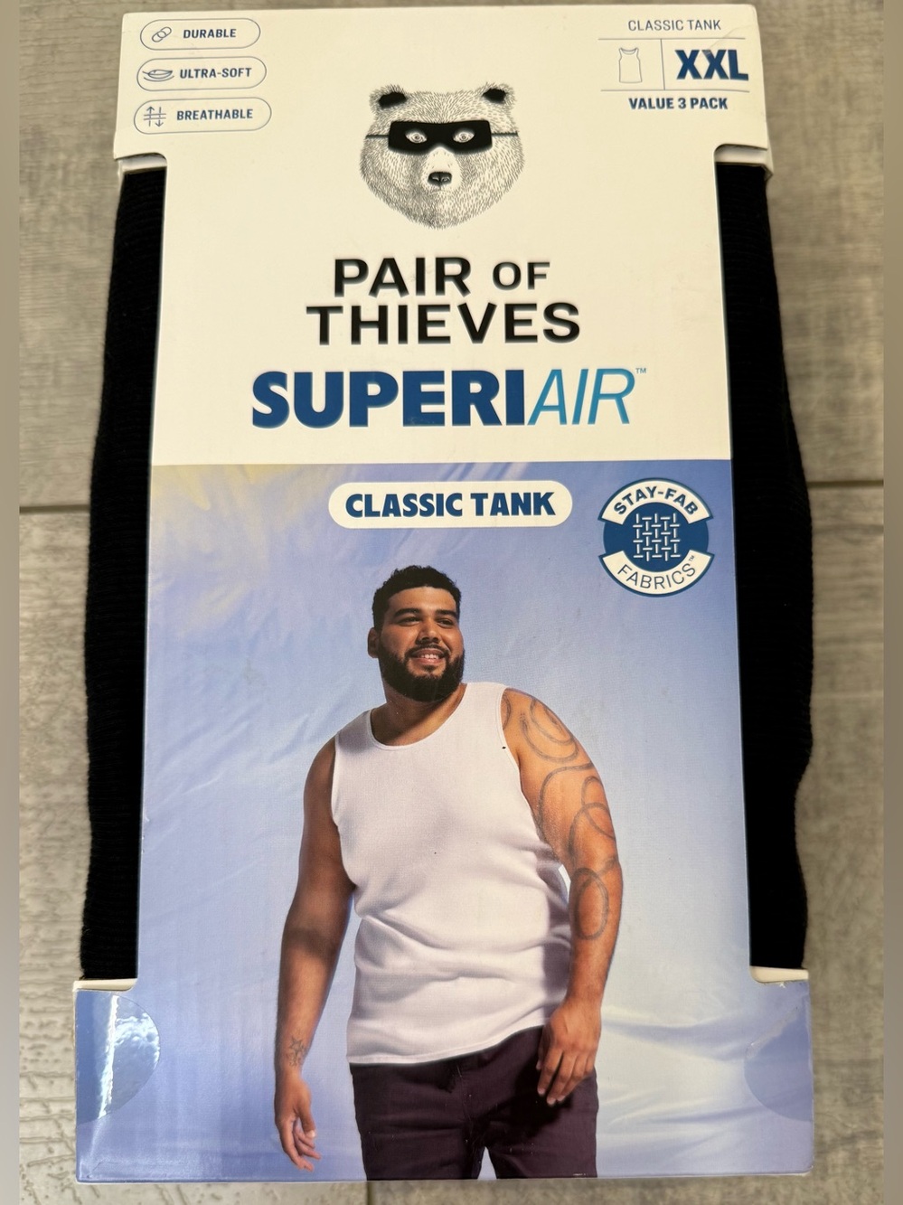 Pair of Thieves Men's 3pk SuperiAir Cotton Tank Top Black XXL Tagless, Crew Neck